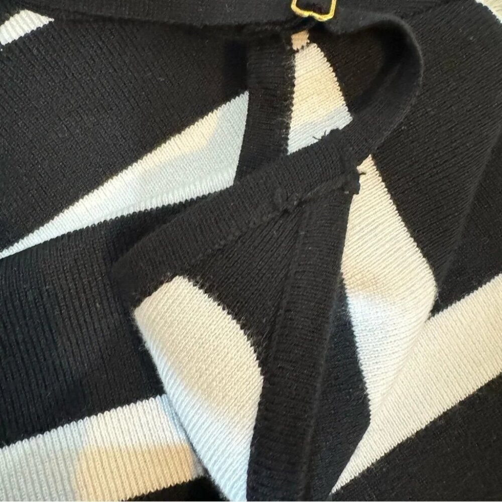 Revamped Wide Striped Black and White Fitted Midi Dress - Picture 15 of 15
